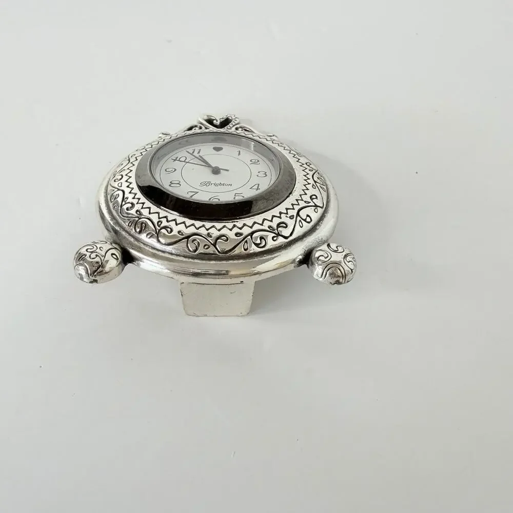 Brighton Memphis Etched Desk Clock Silver Plated Works New Battery